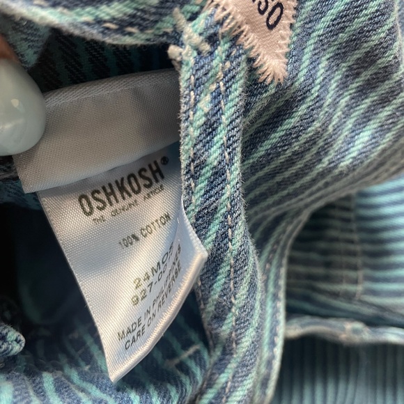 Vintage OshKosh B'Gosh Blue Pinstripe Overall Dress Jumper Baby Size 24 Months - Picture 6 of 7